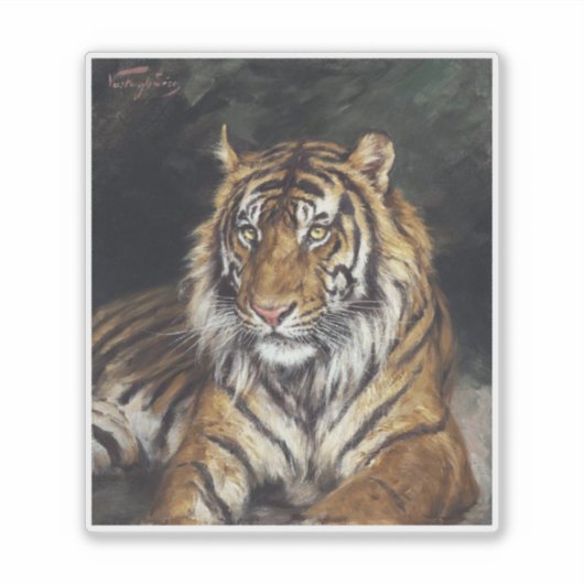 Een liggende tijger (1866-1919) olieverfschilderij sticker (Voorkant)
