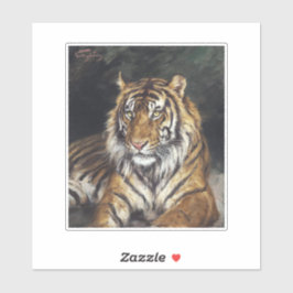 Een liggende tijger (1866-1919) olieverfschilderij sticker