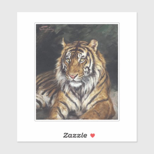 Een liggende tijger (1866-1919) olieverfschilderij sticker (Vel)