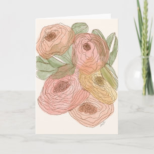 Eén lijn bloemen kaart