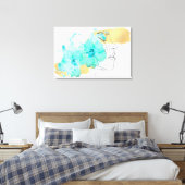 Een lijn gezicht kunst met blauwe bloemen vlekken canvas afdruk (Insitu (Slaapkamer))