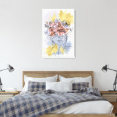 Een lijn gezicht kunst met bloemen kroon verbergen canvas afdruk (Insitu (Slaapkamer))