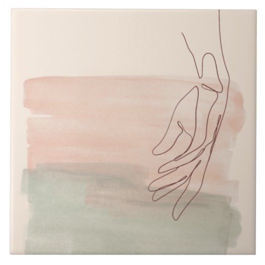 Eén lijn grafisch teken hand in waterpastel tegeltje (Voorkant)