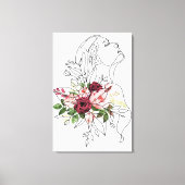 Een lijn meisje kunst met bloemen in roze kastanje canvas afdruk (Voorkant)