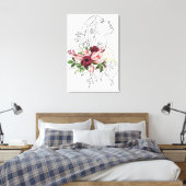 Een lijn meisje kunst met bloemen in roze kastanje canvas afdruk (Insitu (Slaapkamer))