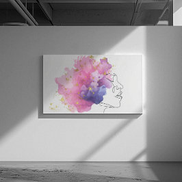 Een lijn meisjes gezicht roze blauwe wolken met go canvas afdruk