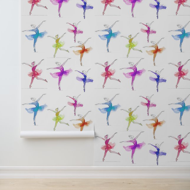 Een lijn slag kleurrijke dansen balerina patroon behang (Applicatie)