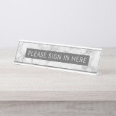 Één Lijn van Tekst - Grijze Witte Marmer Bureau Naambordje (Voorkant)