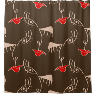 Een-lijn vrouw gezicht: abstract patroon. douchegordijn