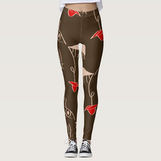 Een-lijn vrouw gezicht: abstract patroon. leggings (Voorkant)