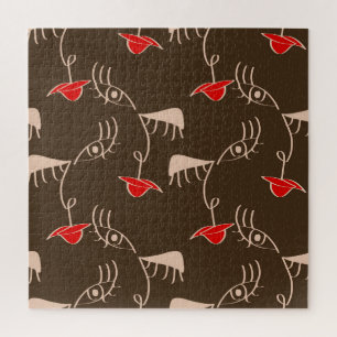 Een-lijn vrouw gezicht: abstract patroon. legpuzzel