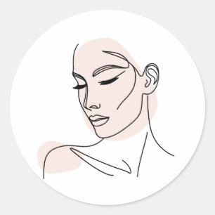 Één lijn Vrouw Gezicht Tekening No2 Ronde Sticker