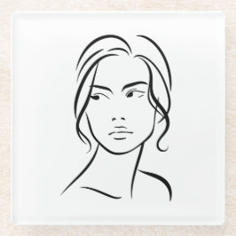 Één lijn Vrouw Gezichtstekening 4 Glazen Onderzetter
