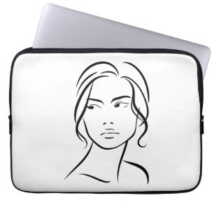 Één lijn Vrouw Gezichtstekening 4 Laptop Sleeve