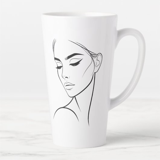 Één lijn Vrouw Gezichtstekening No3 Latte Mok (Rechts)