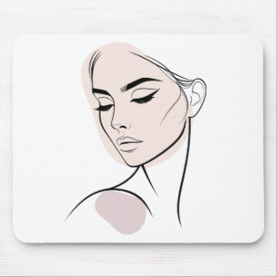 Één lijn Vrouw Gezichtstekening No3 (met Kleur) Muismat