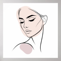 Één lijn Vrouw Gezichtstekening No3 (met Kleur)