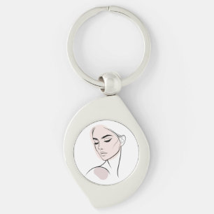 Één lijn Vrouw Gezichtstekening No3 (met Kleur) Sleutelhanger
