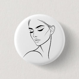 Één lijn Vrouw Gezichtstekening No3 Ronde Button 3,2 Cm