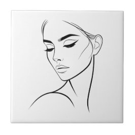 Één lijn Vrouw Gezichtstekening No3 Tegeltje