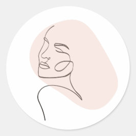 Één lijn Vrouw Gezichtstekening Ronde Sticker