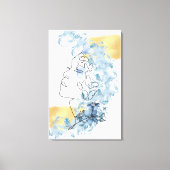 Een lijn zijkant gezicht blauwe bloemen vlinder op canvas afdruk (Voorkant)