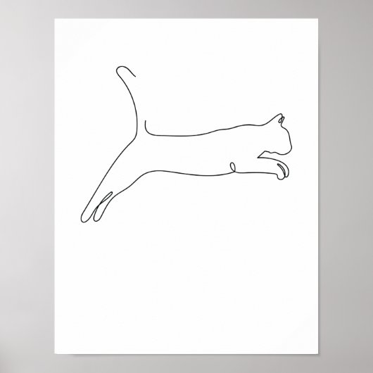Eén lijntekening Katze springt Single Art Poster (Voorkant)