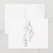 Eén lijntekennackte Frau Rücken Single Art Briefkaart (Voorkant / Achterkant)