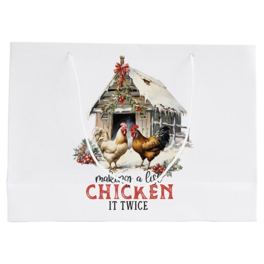 Een lijst maken Chicken It Twice Country Christmas Groot Cadeauzakje (Achterkant)