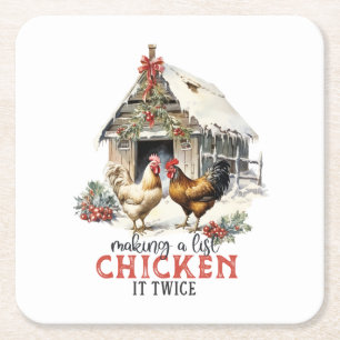 Een lijst maken Chicken It Twice Country Christmas Kartonnen Onderzetters