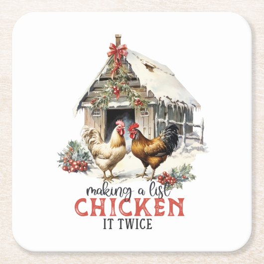 Een lijst maken Chicken It Twice Country Christmas Kartonnen Onderzetters (Voorkant)