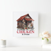Een lijst maken Chicken it Twice Funny Christmas Vierkante Klok (Huis)