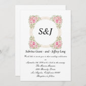 Een Lijst met roze bloemen Monogram Weddenschap Kaart (Voorkant / Achterkant)