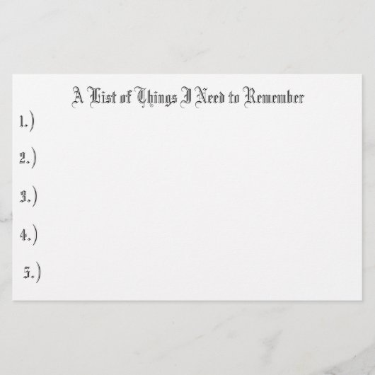 Een lijst van dingen die ik moet onthouden, 1.), 2 briefpapier (Voorkant)
