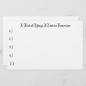 Een lijst van dingen die ik moet onthouden, 1.), 2 briefpapier (Voorkant / Achterkant)