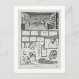 Een lingerie-werkplaats en -materiaal van de briefkaart