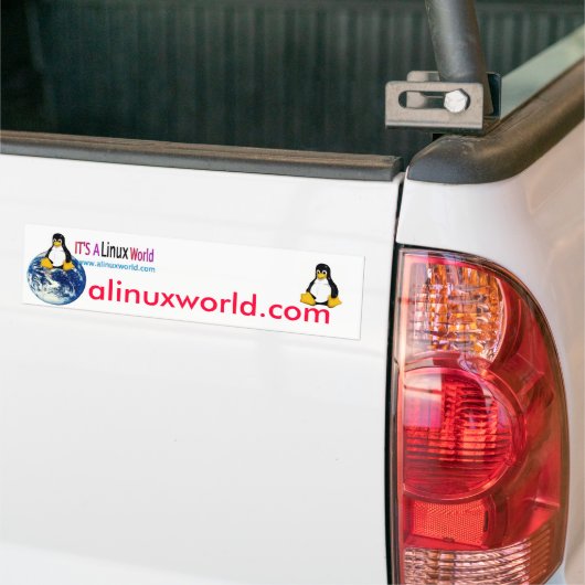 Een Linux World Bumper Sticker (Op Truck)