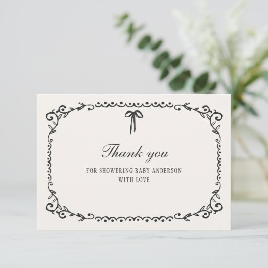 Een Little Boo Black Bow Halloween Baby shower Bedankkaart (Staand voorkant)