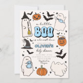 Een Little Boo Blue Halloween Baby shower Invitati Kaart (Voorkant)