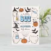 Een Little Boo Blue Halloween Baby shower Invitati Kaart (Staand voorkant)