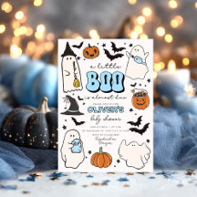Een Little Boo Blue Halloween Baby shower Invitati