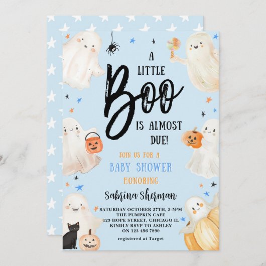 Een Little Boo Blue Halloween Ghost Boy Baby showe Kaart (Voorkant / Achterkant)