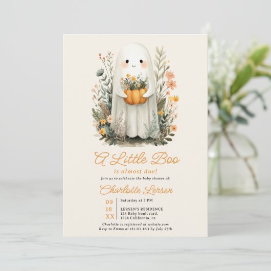 Een Little Boo Ghost Herfst Halloween Baby shower Kaart (Staand voorkant)