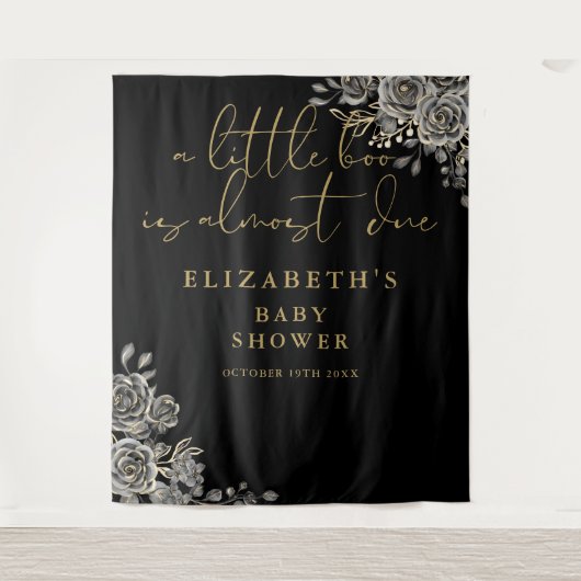 Een Little Boo Gotische Baby Shower Foto Achtergro Wandkleed (Voorkant)