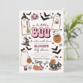 Een Little Boo Pink Halloween Baby shower Invitati Kaart (Staand voorkant)