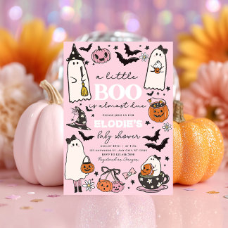 Een Little Boo Pink Halloween Baby shower Invitati Kaart