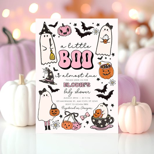 Een Little Boo Pink Halloween Baby shower Invitati Kaart