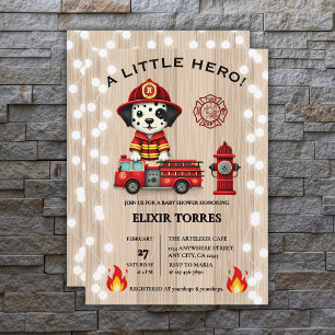 Een Little Hero Firetruck Puppy Baby shower Kaart