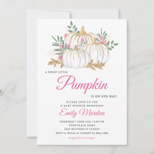 Een Little Pumpkin roze Boho Floral meisje Baby sh Kaart (Voorkant)