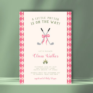 Een Little Putter Golf Thema Preppy Roze Argyle Me Kaart